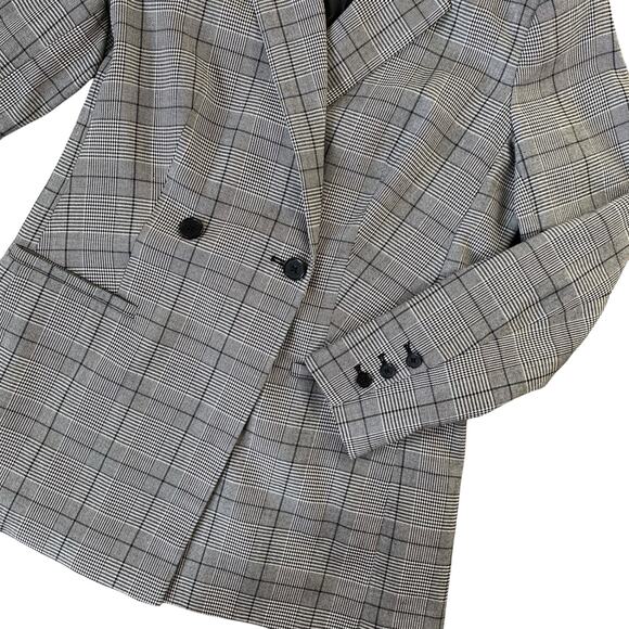 Calvin Klein Glenn Plaid Double Breasted Blazer Jacket Sz 8 Grey Black Plaid - Picture 3 of 11